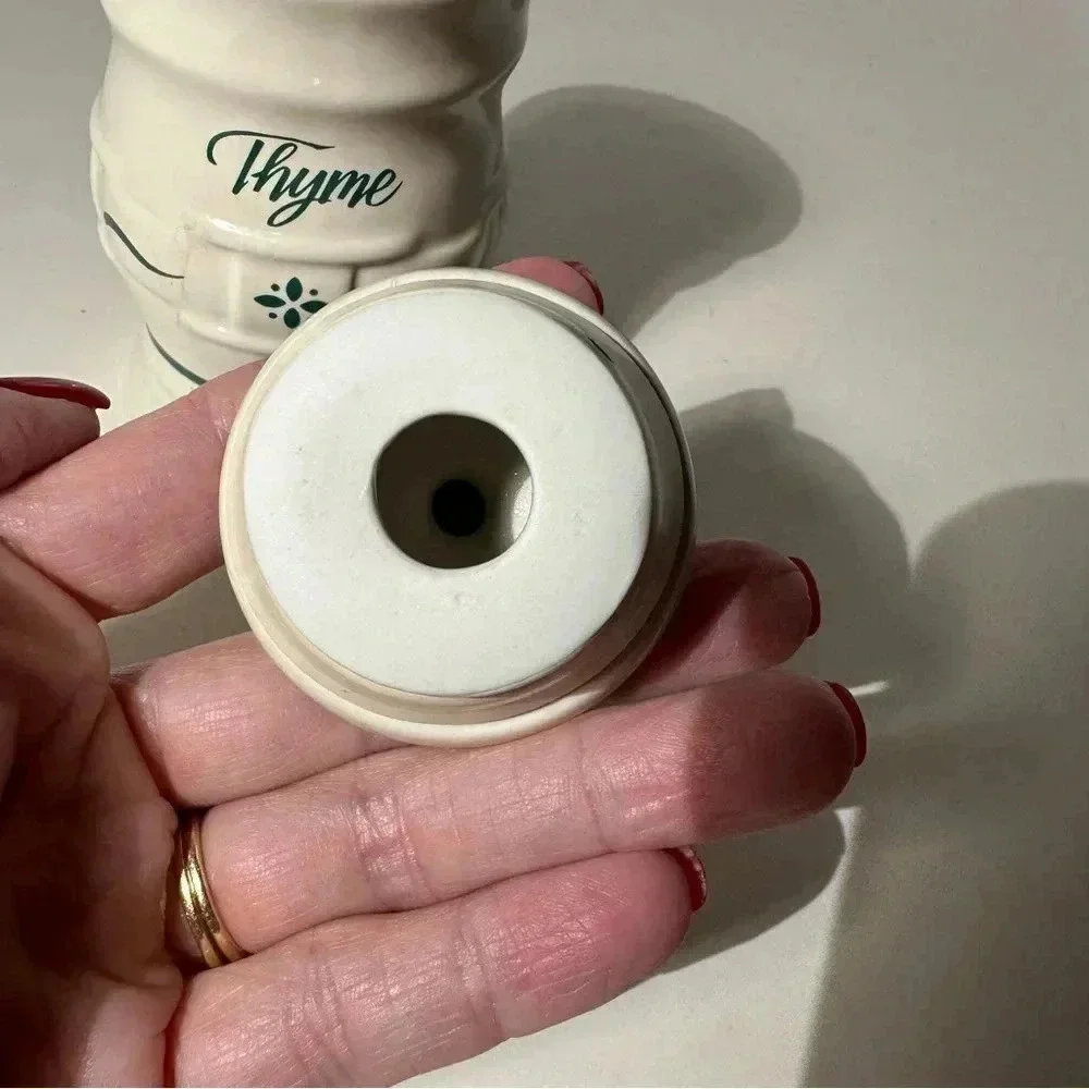 Longaberger Thyme Spice Jar Ivory Green USA Woven Traditions With Lid 4” - Picture 6 of 6